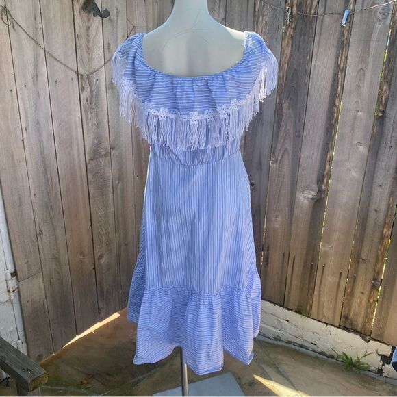 Uterque striped midi dress with lace and fringe design - Picture 6 of 13